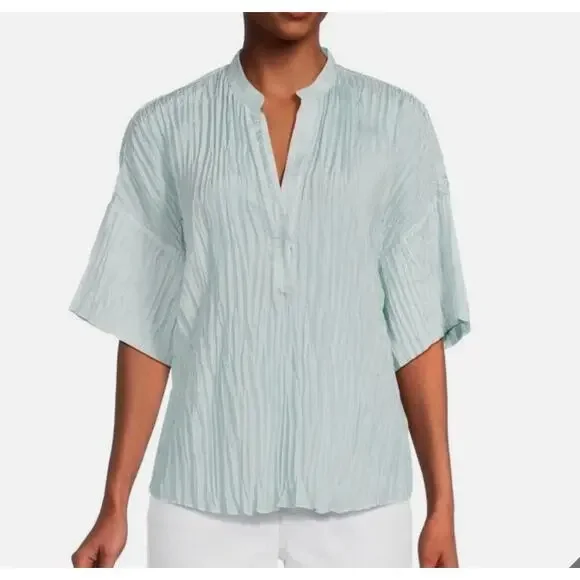 $325 VINCE Crushed Silk Top Blouse | Womens Size L, Sky Blue NEW! - Picture 8 of 8